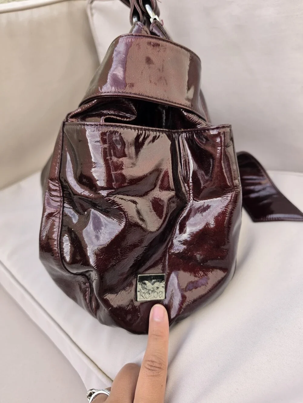 Kooba Patent Leather Elisha Bow Hobo Bag